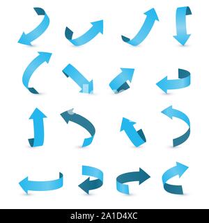 Blue ribbon arrow set. Arrow stickerst various angles and directions. Stock Vector