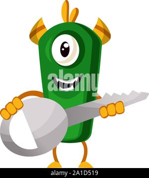 Monster with big key, illustration, vector on white background. Stock Vector