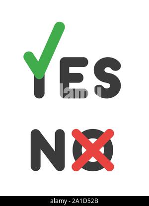 Vector icon set of yes and no with check mark and x mark. Flat color style. Stock Vector