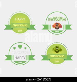 Set of icons on a theme of vintage Thanksgiving. Green color. Vector illustration eps10. Stock Vector