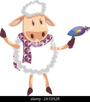 Sheep with laser gun, illustration, vector on white background. Stock Vector