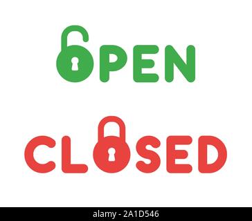 Vector icon set of open and closed with opened and closed padlocks. Flat color style. Stock Vector