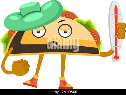 Taco is sick, illustration, vector on white background. Stock Vector