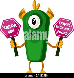 Monster with 404 error sign, illustration, vector on white background. Stock Vector