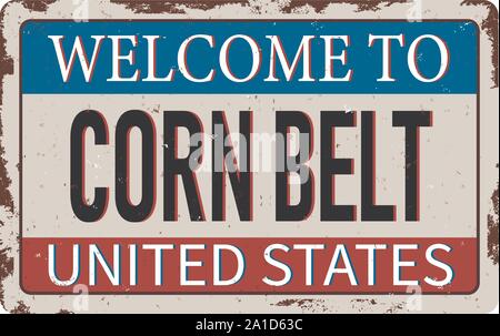 Corn Belt usa rusty metal plate on white background Stock Vector