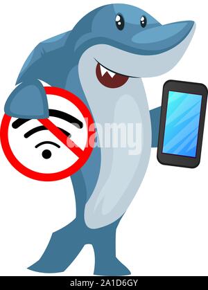 Shark with no wifi signal, illustration, vector on white background. Stock Vector