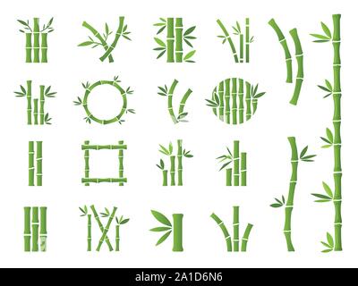 Bamboo stalks and leaves vector icons. Stock Vector