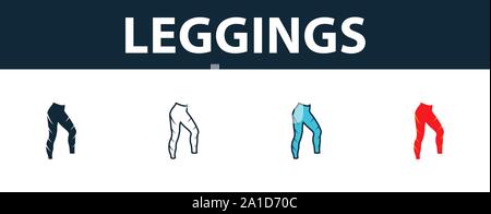 Leggings icon set. Premium symbol in different styles from fitness icons collection. Creative leggings icon filled, outline, colored and flat symbols Stock Vector