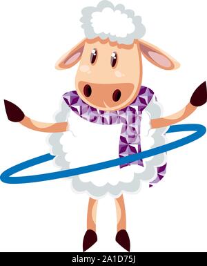 Sheep hula hoop, illustration, vector on white background. Stock Vector