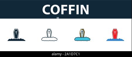 Coffin icon set. Premium symbol in different styles from halloween icons collection. Creative coffin icon filled, outline, colored and flat symbols Stock Vector
