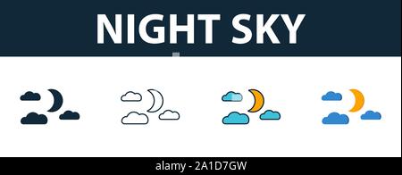 Night Sky icon set. Premium symbol in different styles from halloween icons collection. Creative night sky icon filled, outline, colored and flat Stock Vector