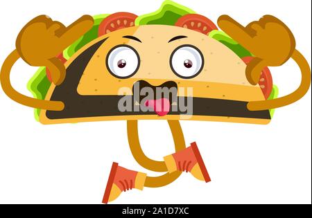 Taco is crazy, illustration, vector on white background. Stock Vector