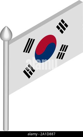 Isometric Illustration of Flagpole with South Korea Flag Stock Vector