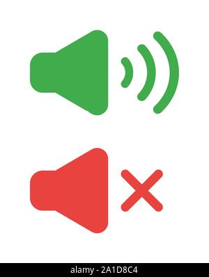 Vector icon set of sound on and off. Flat color style. Stock Vector