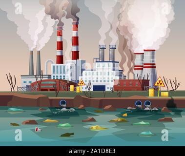 Power plant air pollution or industry factory Stock Vector