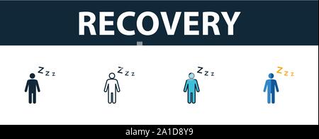 Recovery icon set. Premium symbol in different styles from fitness icons collection. Creative recovery icon filled, outline, colored and flat symbols Stock Vector