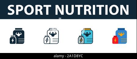 Sport Nutrition icon set. Premium symbol in different styles from fitness icons collection. Creative sport nutrition icon filled, outline, colored and Stock Vector