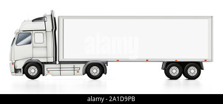 White truck with blank space on the trailer. 3D illustration. Stock Photo