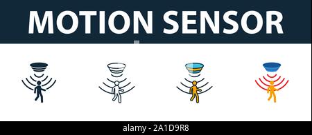 Motion Sensor icon set. Premium symbol in different styles from sensors icons collection. Creative motion sensor icon filled, outline, colored and Stock Vector