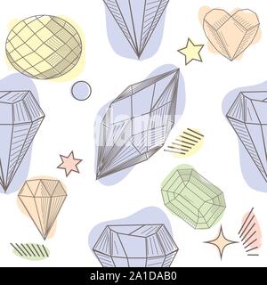 Seamless colorful diamond gemstones background on black. Jewels pattern. Stock Vector