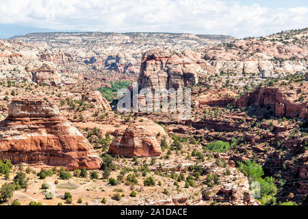 View of colorful canyon formations landscape on highway 12 Calf Creek Recreational Area and Grand Staircase Escalante National Monument in Utah summer Stock Photo