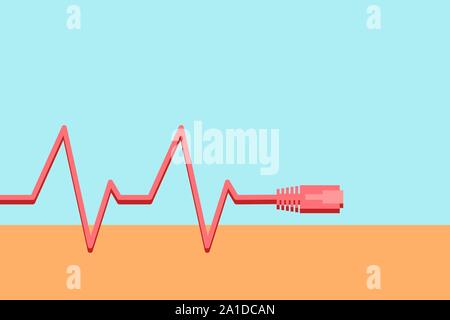 Heart rate EKG style using an ethernet cable for device or technology stress concept Stock Vector