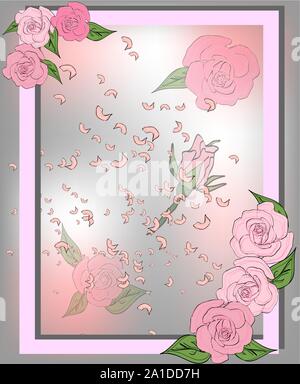 Texture from rose, sakura petals. Background with place for text. Frame pattern Stock Vector