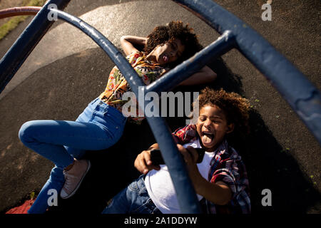Young mother and son enjoying a day out together Stock Photo