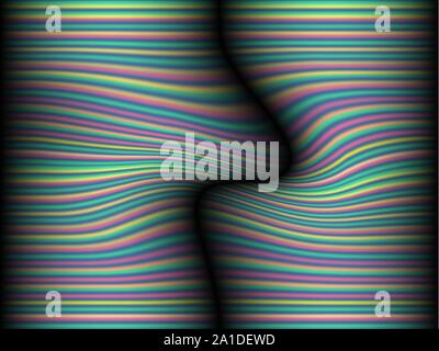 Black background with colored, iridescent twisted lines, neon effekt, glow. Neon modern stripes on a black background. Stock Vector
