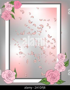 Texture from rose, sakura petals. Background with place for text. Frame pattern Stock Vector