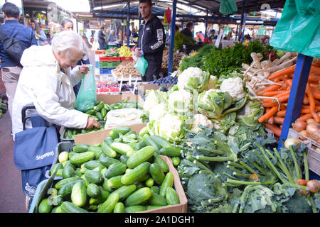 The local polish people shopping in the Stary Kleparz market, a tradition of over 800 years covered marketplace in city of Krakow, Poland Stock Photo