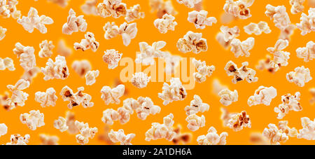 Popcorn seamless pattern. Popcorn on yellow color background Stock Photo