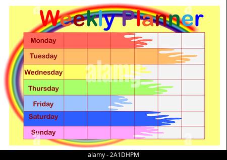 Weekly planner. Cute page for notes. Notebooks,decals, diary, school accessories. Cute romantic page. Stock Vector