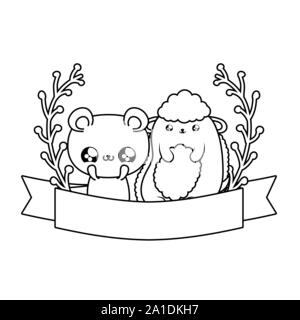 cute bear with sheep baby animals kawaii vector illustration design Stock Vector