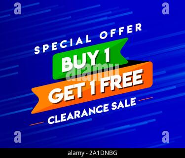 Buy 1 Get 1 Free Clearance Sale Tag, Banner Template, Special Discount Logo, Sticker, Concept, Greeting, Poster, Unit, Mnemonic with motion background Stock Vector