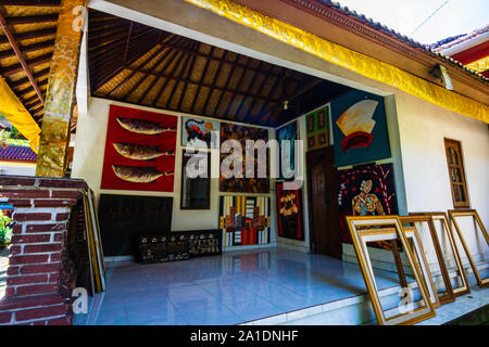 Typical souvenirs shop. Shop with souvenirs and handicrafts of Bali, Indonezia, 2019. Stock Photo