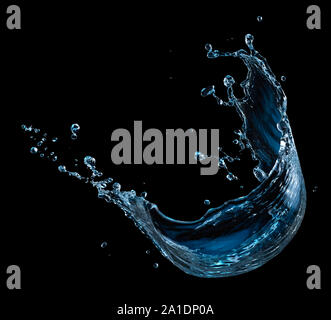 blue water splash isolated on black background Stock Photo