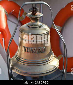 Bell of a Lugano cruise ship on a lake. Switzerland. Stock Photo
