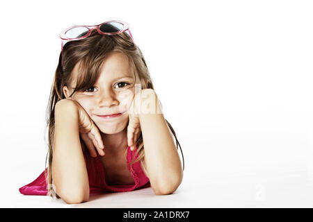 Cool toddler with sunglases in studio Stock Photo