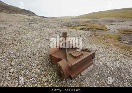 Remains of the lead mining machinery on Oxclose Road, Ivy Scar, between Woodhall and Carperby, Yorkshire Dales National Park, UK Stock Photo