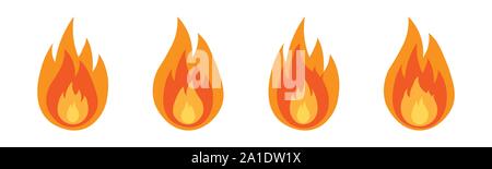 Fire flame icon set in flat. Fire color symbols. Stock Vector