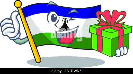 With gift flag lesotho isolated in the character Stock Vector