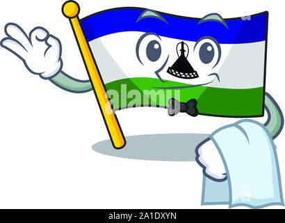 Waiter flag lesotho isolated in the character Stock Vector