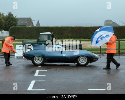 1956 Jaguar D Type Long Nose at Noise test at the Veloce Charity Track day at Goodwood 25/9/19 Stock Photo
