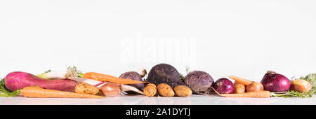 panorama with various vegetables in front of white background Stock Photo