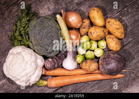 various vegetables on a rustic wooden background Stock Photo