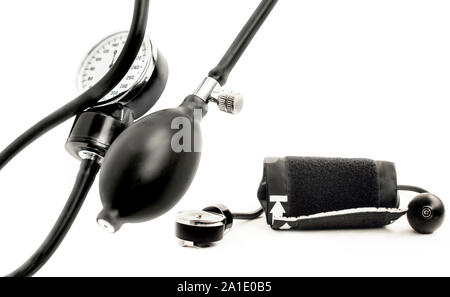 Apparatus for measuring blood pressure on a white background Stock