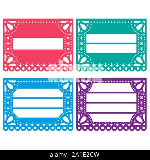 Papel Picado vector design templates set - Mexican paper decoration with empty space for text Stock Vector