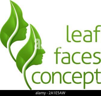 Optical Illusion Leaf Faces Concept Stock Vector