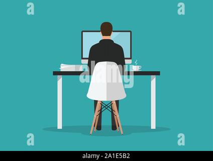 Businessman working on computer in office. Vector illustration Stock Vector